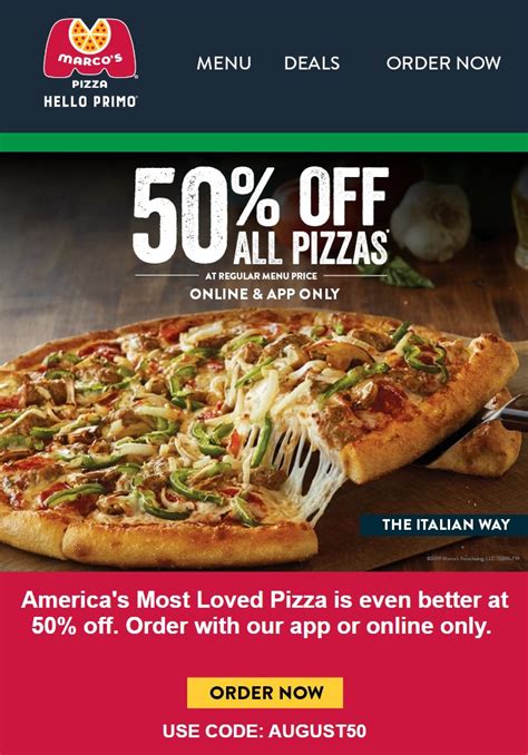 Marco's pizza coupon Free pizza must be of equal or lesser value